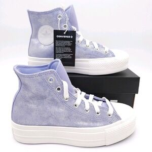 Chuck Taylor Womens 9 All Star Lift Hi Platform Suede Shimmer Shoe Lilac Sneaker